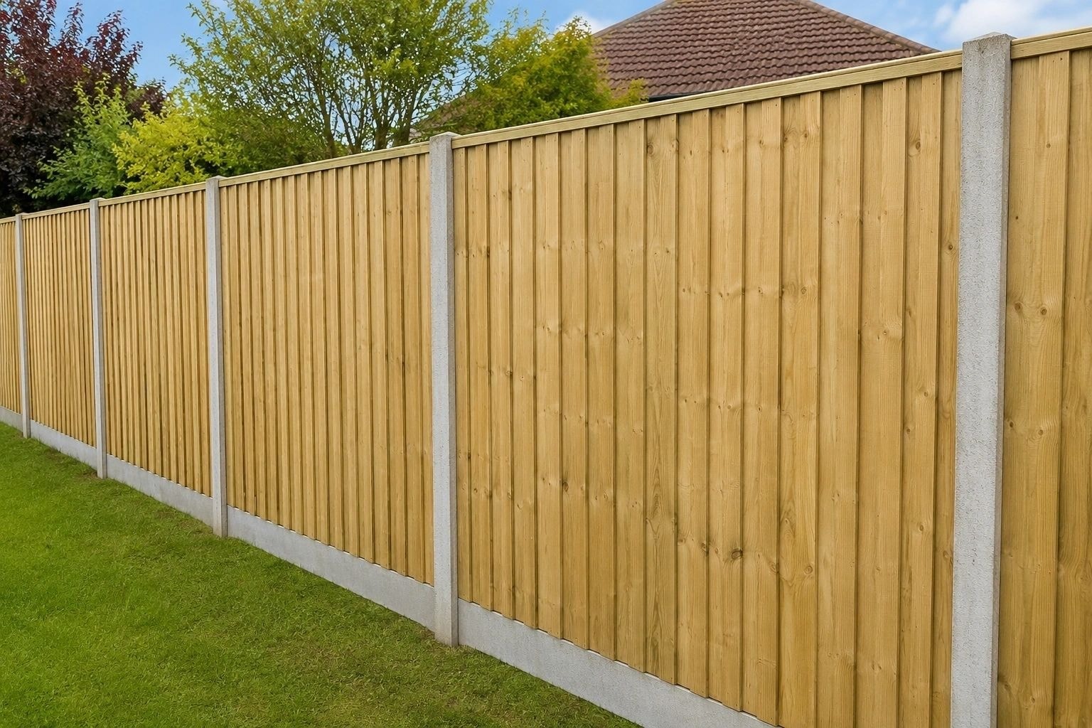 Closeboard timber fencing with concrete posts